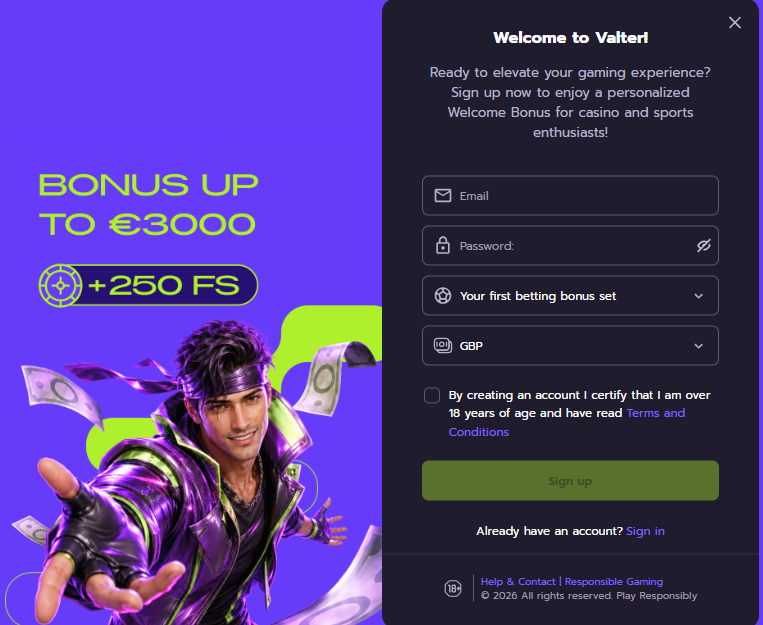 Valter Casino registration